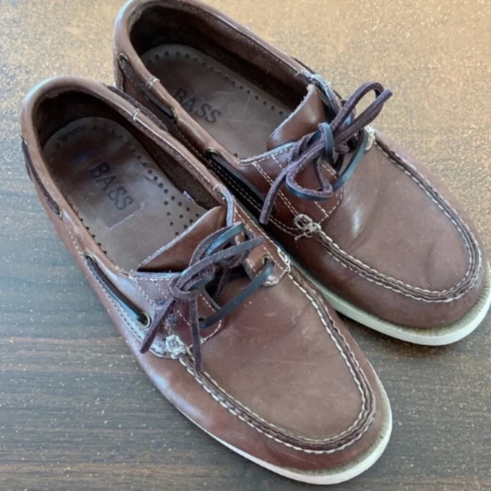 Bass Brown Leather Deck Boat 80s Shoes Vintage Preppy Size 7.5 Seafarers